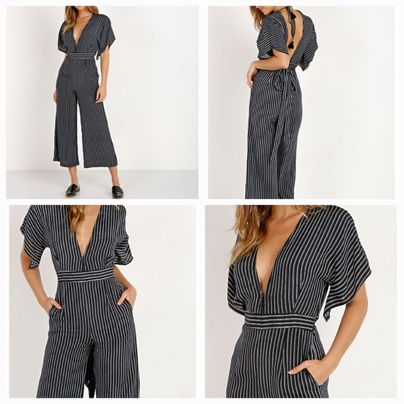 Faithfull The Brand Cedric Striped Black and White Jumpsuit Size 6/M - Picture 1 of 15